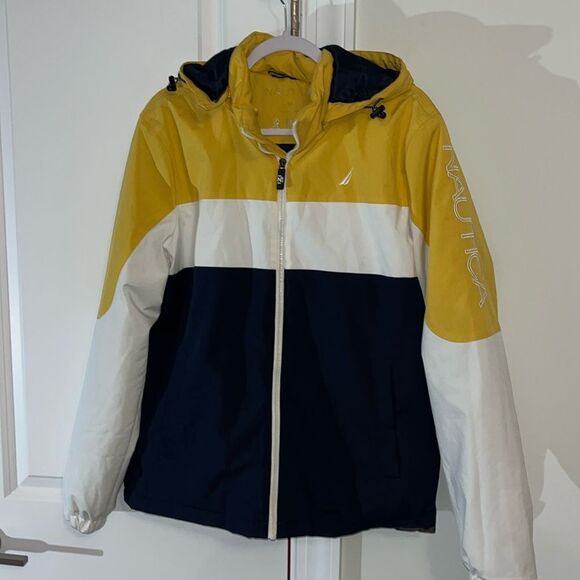 NAUTICA Spell Out N83 Michigan Wolverines Hooded Yacht Sailing Jacket Coat M - Picture 1 of 4